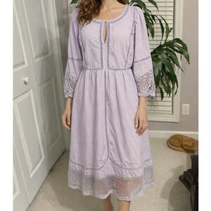 Vineyard Vines Lavender Cotton Eyelet Midi Dress Woman’s Large Spring Boho
